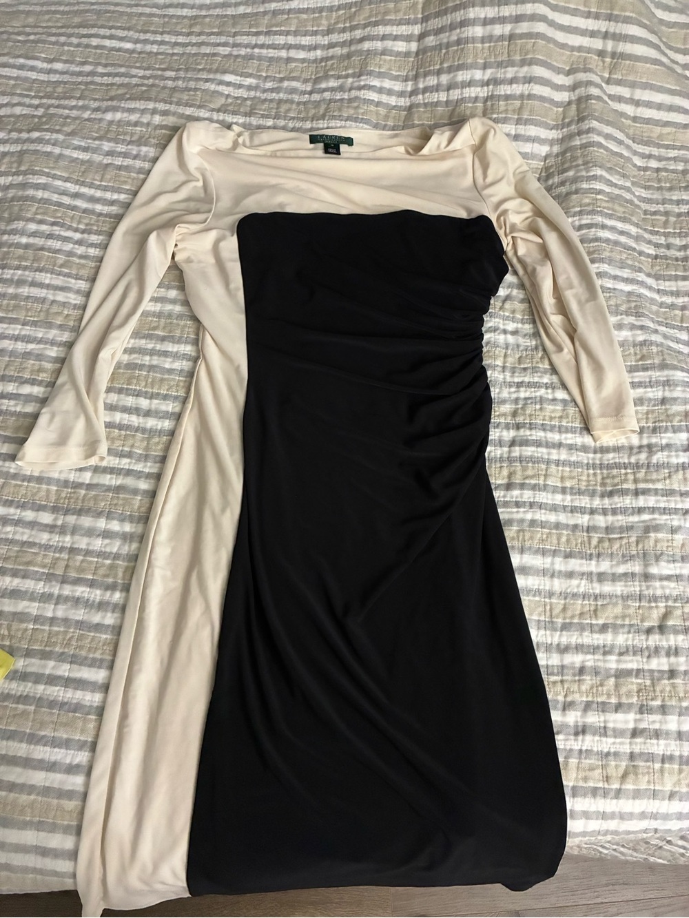 Ralph Lauren Black and Cream Two-Tone Midi Sheath Dress